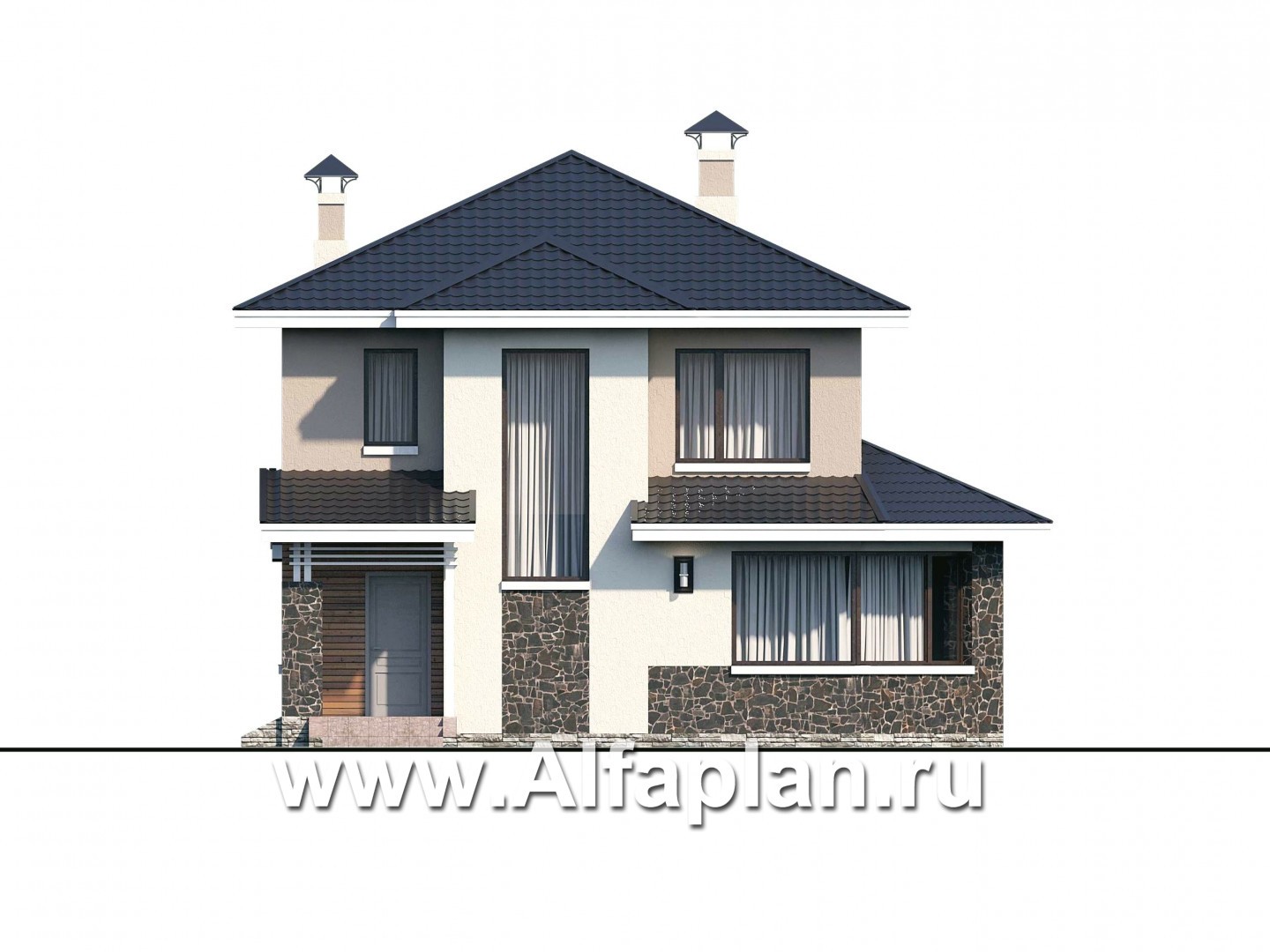 «Сердцеед» - проект двухэтажного дома из газобетона, с гостиной в форме кристалла и с террасой - фасад дома