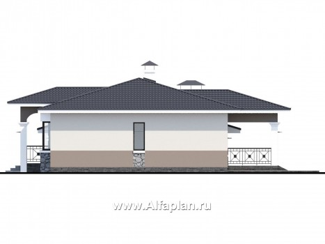 Проекты домов Альфаплан - "Новый свет" - проект одноэтажного дома с гаражом для небольшой семьи - превью фасада №2