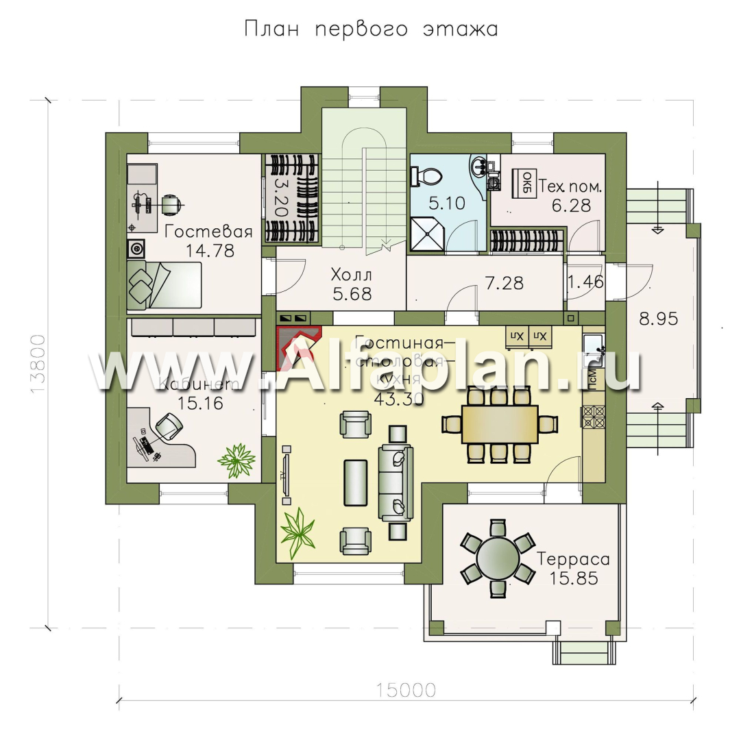Проекты домов Альфаплан - «Ясная поляна» - удобный коттедж для большой семьи с бильярдной - изображение плана проекта №1