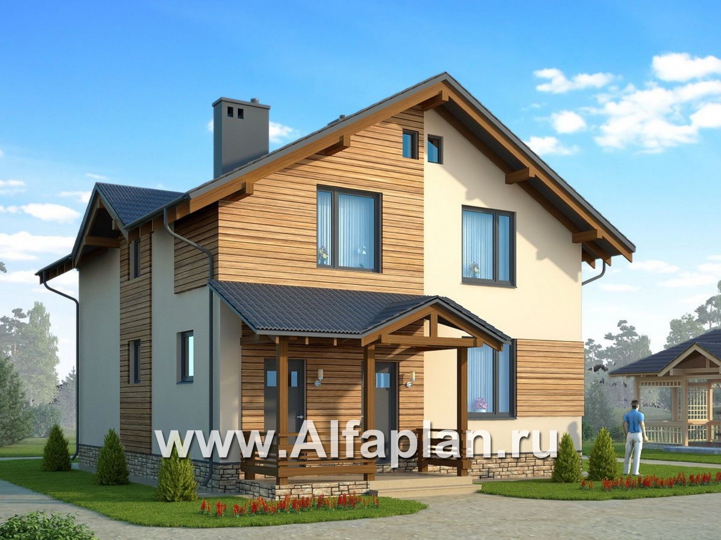 Проекты домов Альфаплан - Экономичный дом с мансардой из газобетона - основное изображение