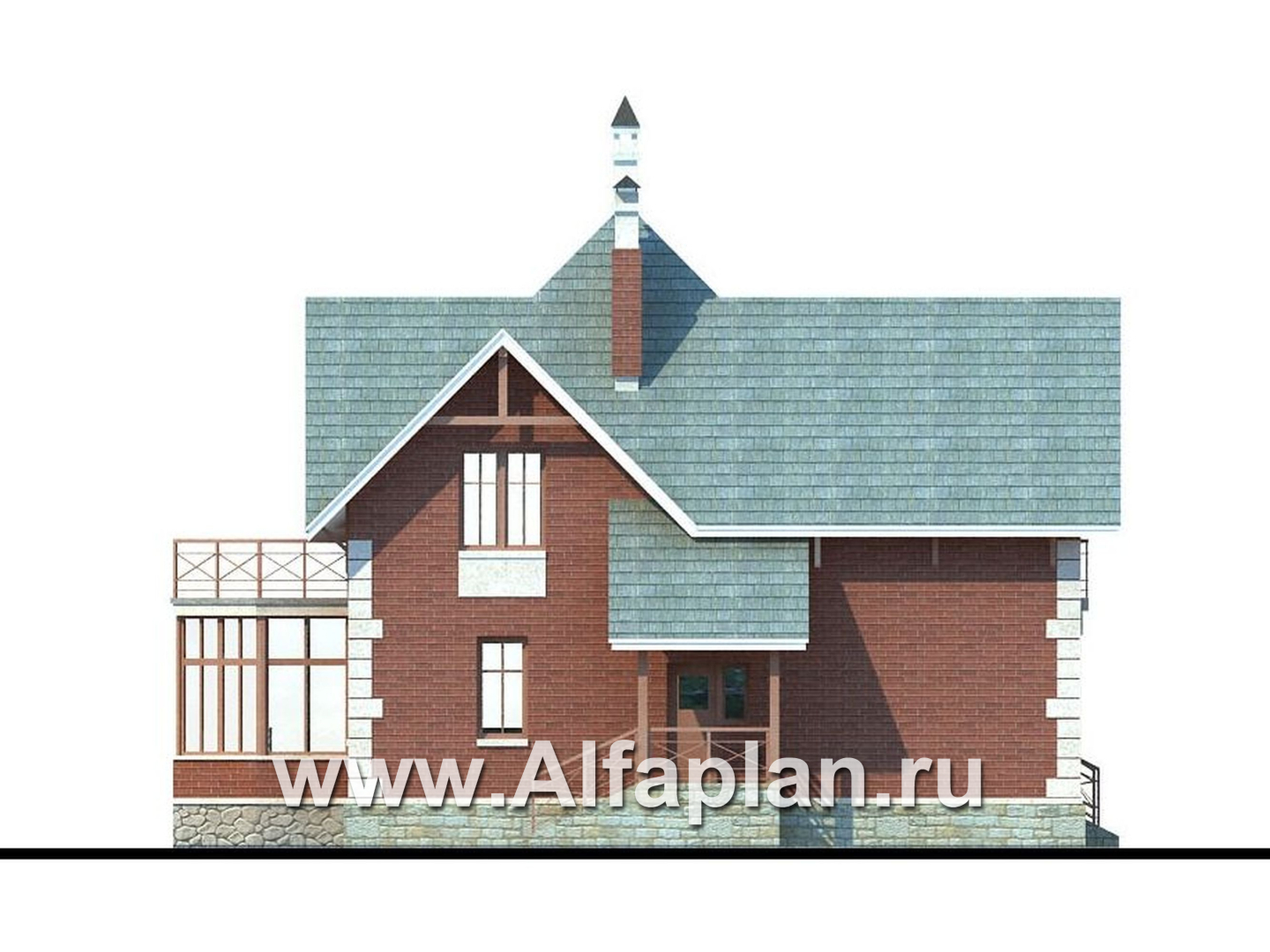 «Приорат» - проект дома с мансардой, кабинет на 1 эт, с террасой и с эркером, суперхит стройплощадок! - фасад дома