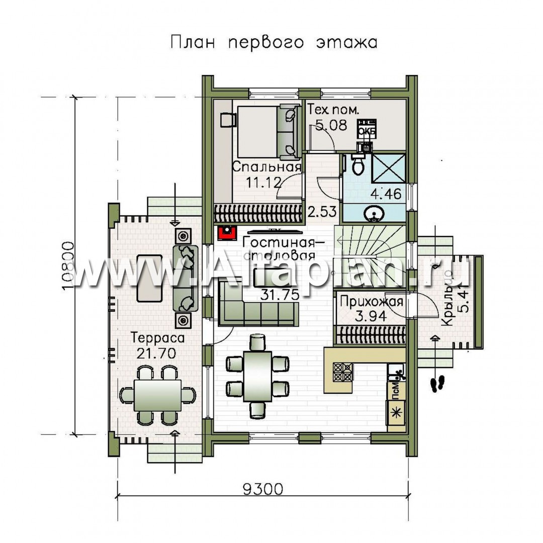 Проекты домов Альфаплан - «Тау» - двухэтажный дом с фальцевыми фасадами и кровлей - план проекта №1