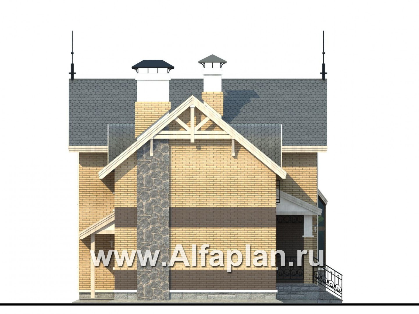 «Фантазия» - проект двухэтажного дома дома , планировка со вторым светом гостиной, с эркером и с террасой - фасад дома