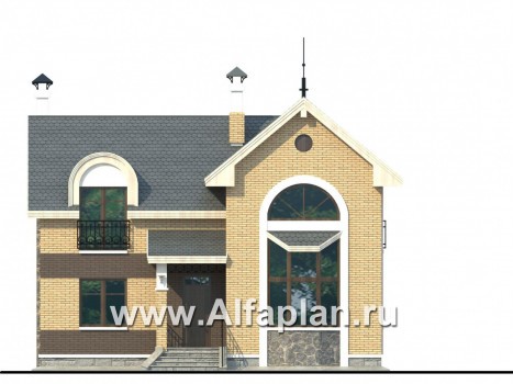 «Фантазия» - проект двухэтажного дома дома , планировка со вторым светом гостиной, с эркером и с террасой - превью фасада дома