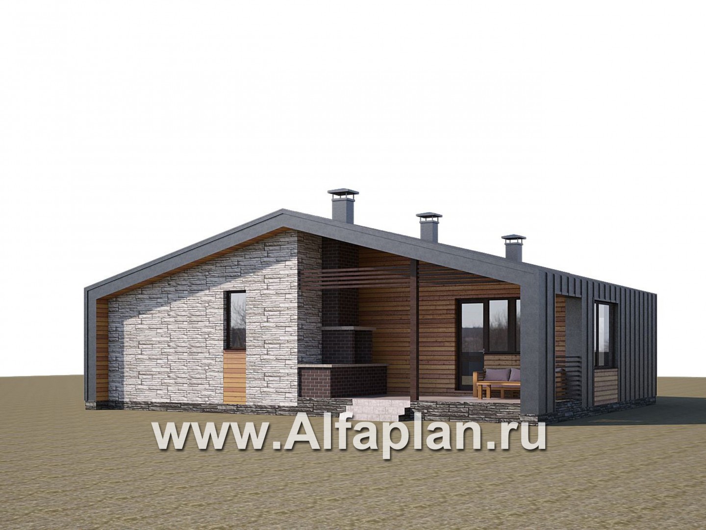 «Альфа» - проект одноэтажного каркасного дома, с сауной и с террасой - дизайн дома №2