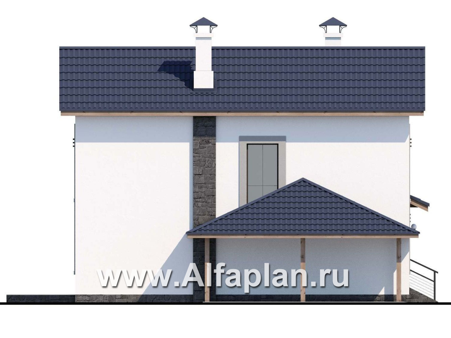 «Каюткомпания» - проект двухэтажного дома для небольшой семьи, 3 спальни, с навесом для авто - фасад дома