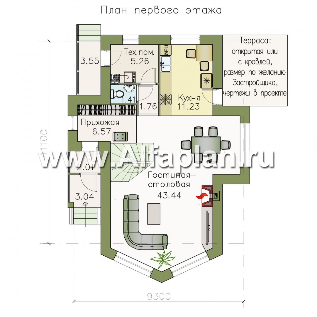 Проекты домов Альфаплан - «Якорь» - эффектный коттедж с оригинальным эркером - изображение плана проекта №1