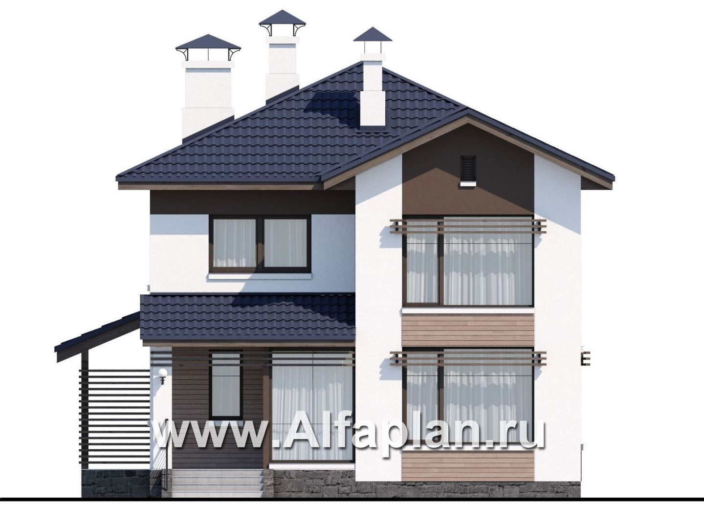 Проекты домов Альфаплан - Двухэтажный дом из кирпича «Бухта счастья» для небольшого участка - изображение фасада №1