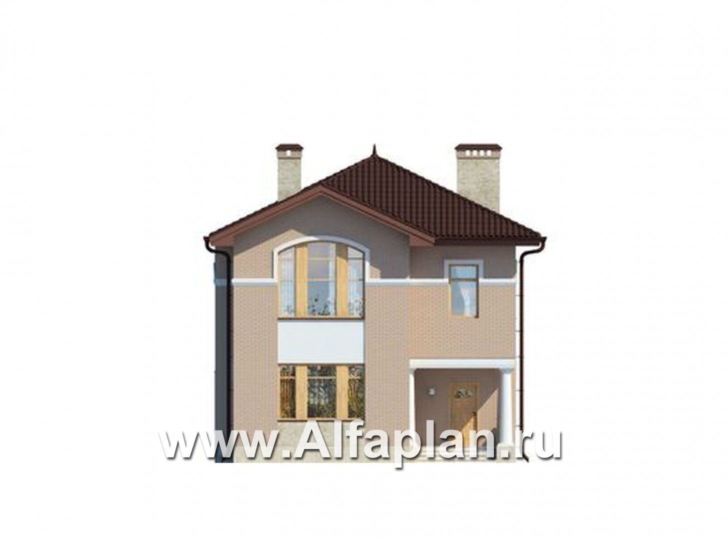 Проекты домов Альфаплан - Классический двухэтажный коттедж с большой террасой - изображение фасада №3