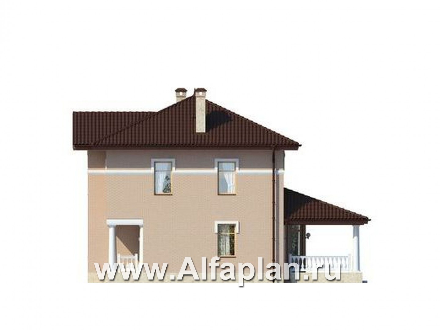 Проекты домов Альфаплан - Классический двухэтажный коттедж с большой террасой - изображение фасада №4