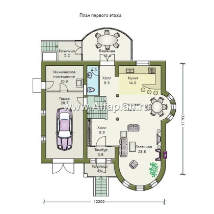 «5-ая глава» - проект дома, со вторым светом гостиной, с мансардой и с гаражом, в стиле замка - превью план дома