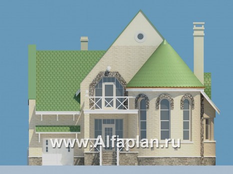 «Онегин» - проект загородного дома, со вторым светом гостиной, с мансардой, в стиле замка - превью фасада дома