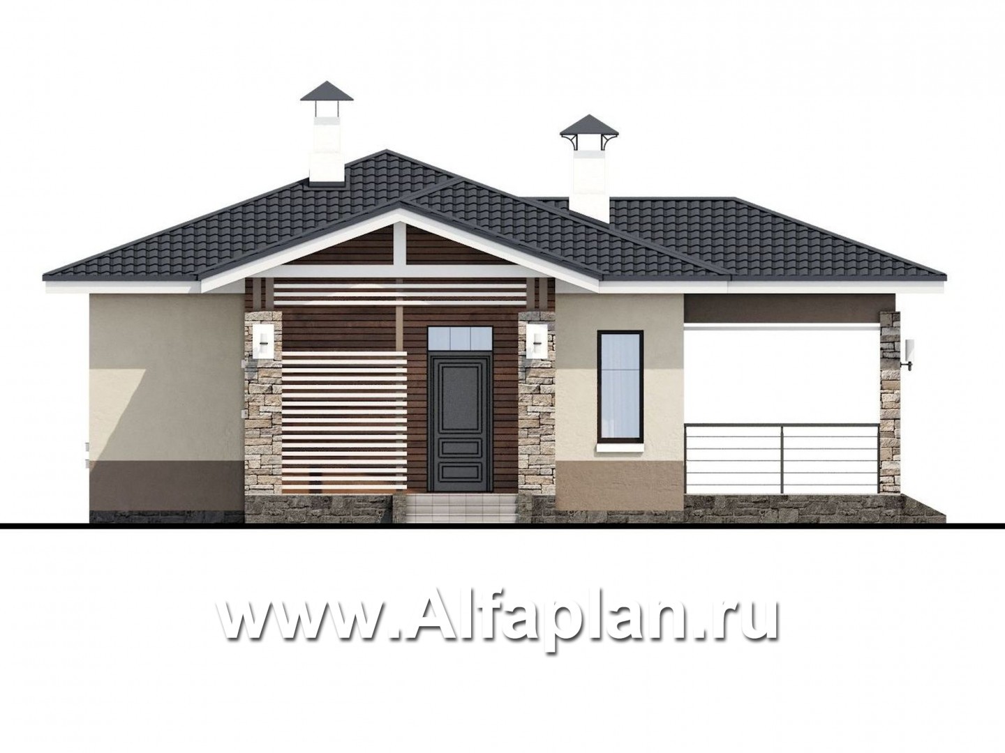 «Мелета» - проект одноэтажного дома из газобетона, 2 спальни, с террасой, в современном стиле - фасад дома
