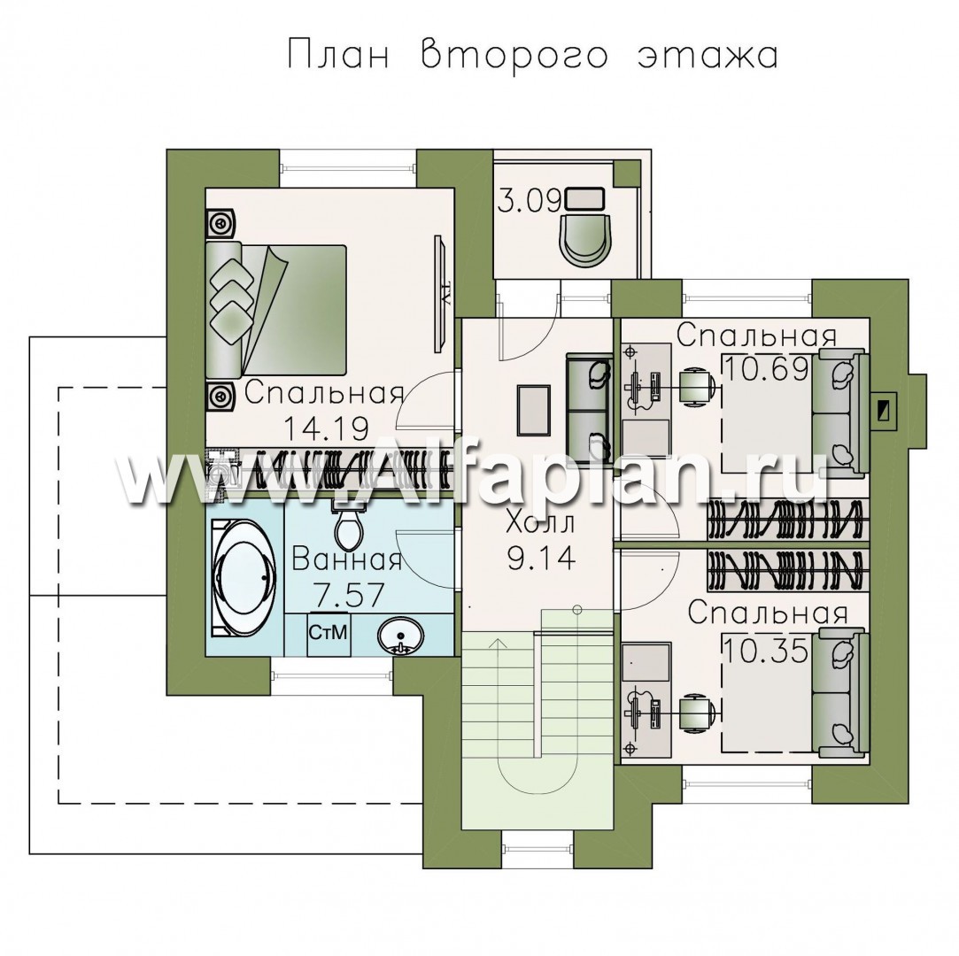 Проекты домов Альфаплан - Кирпичный дом «Валаам» с мансардой - план проекта №2