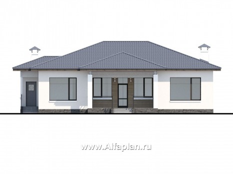 «Калипсо» - проект одноэтажного дома, 4 спальни, c террасой, в современном стиле - превью фасада дома