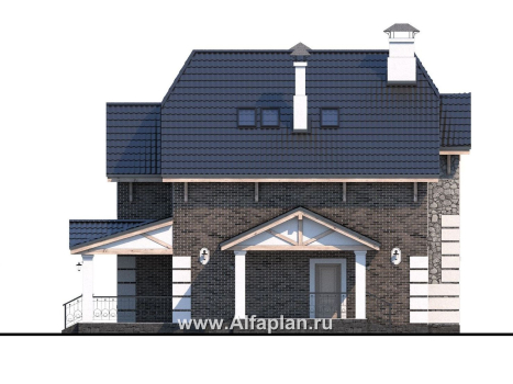 Проекты домов Альфаплан - «Ясная поляна»- коттедж для большой семьи с гаражом и бильярдной - превью фасада №2
