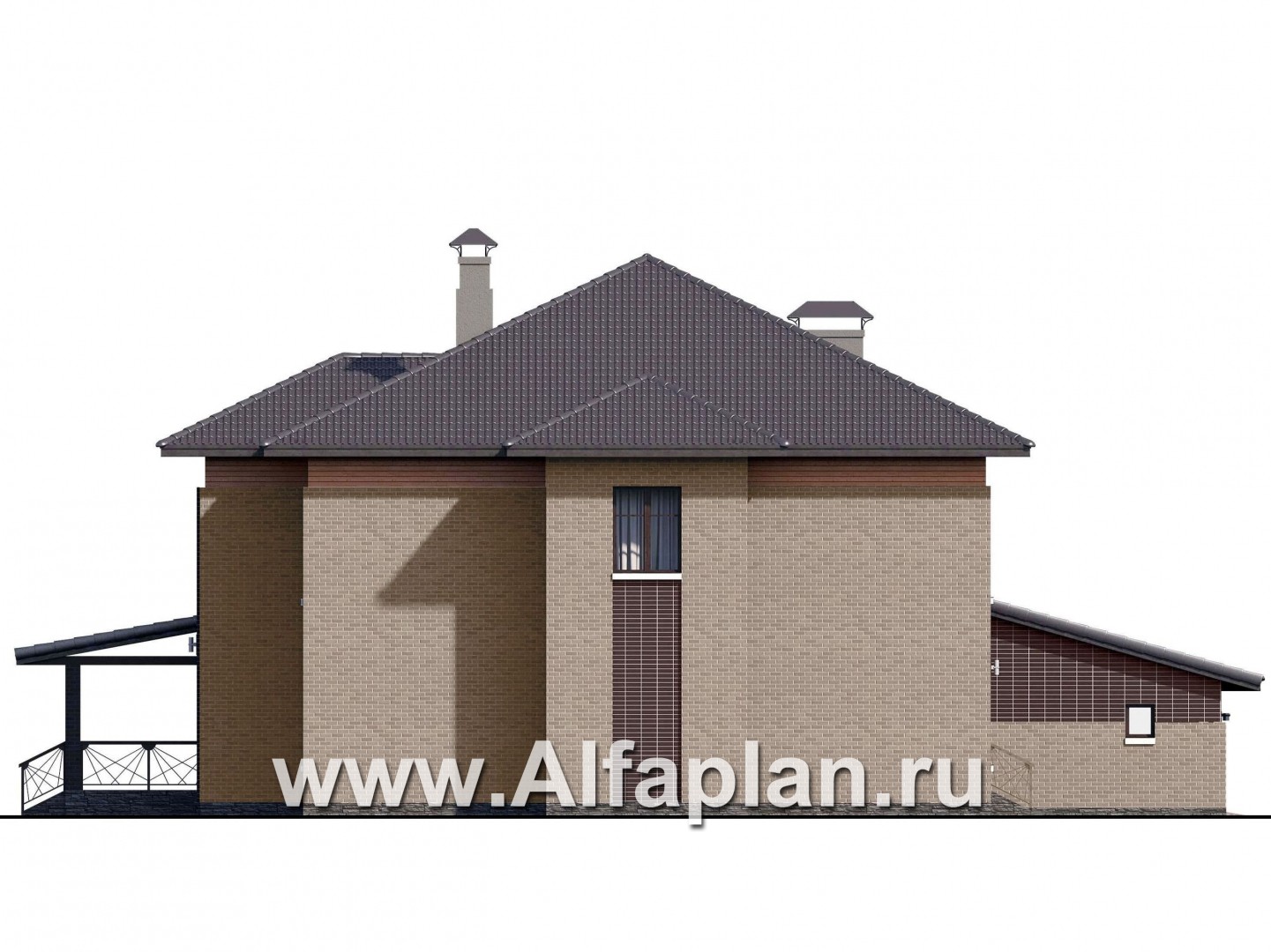 Проекты домов Альфаплан - «Дунай»   — вилла с двусветной гостиной и большим гаражом - изображение фасада №3