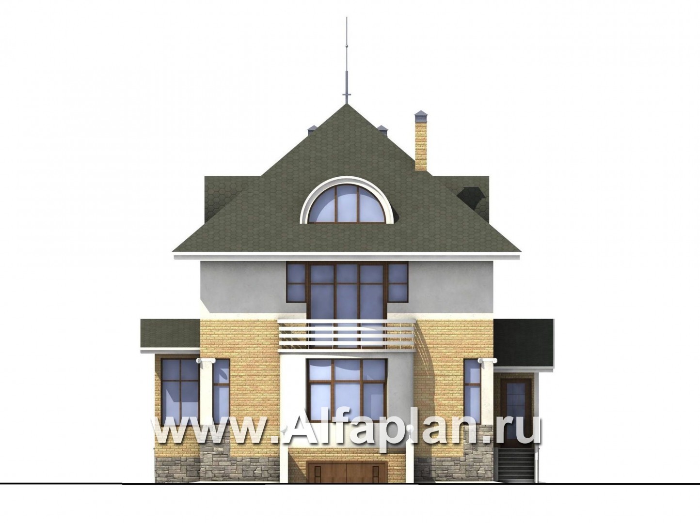 Проекты домов Альфаплан - «Дом светлячка» - трехэтажный дом с мансардой - изображение фасада №1