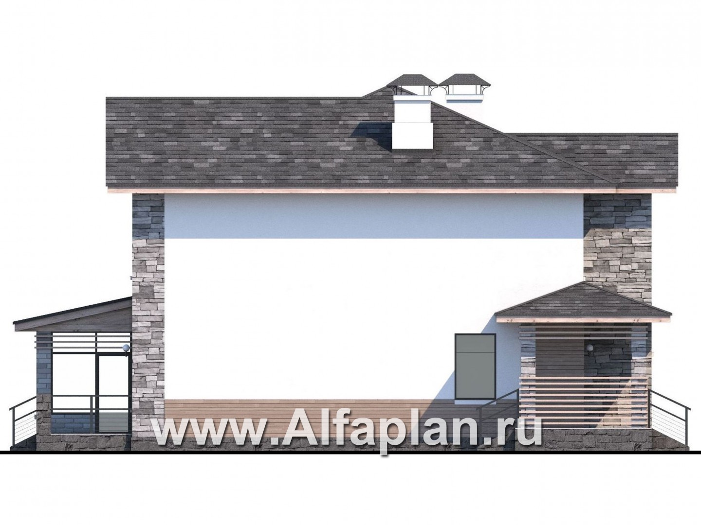 Проекты домов Альфаплан - «Снежная страна» - изящный коттедж с террасами - изображение фасада №3