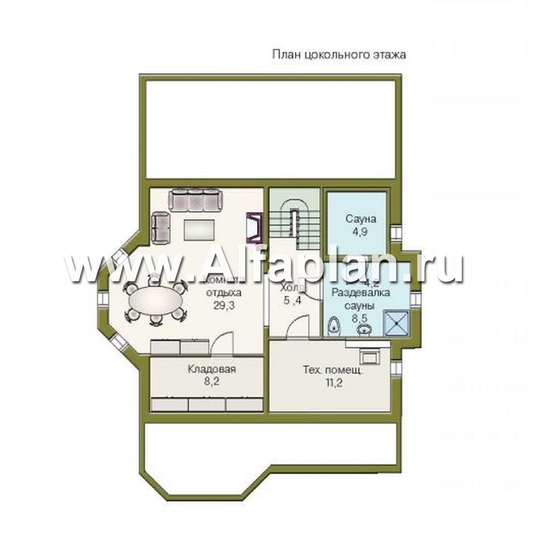 «Стиль»  - проект двухэтажного дома с эркером, из блоков, с цокольным этажом и верандой - план дома