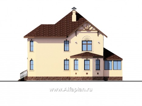 Проекты домов Альфаплан - «Амбиент» - амбиционый дом с двумя мощными эркерами - превью фасада №2