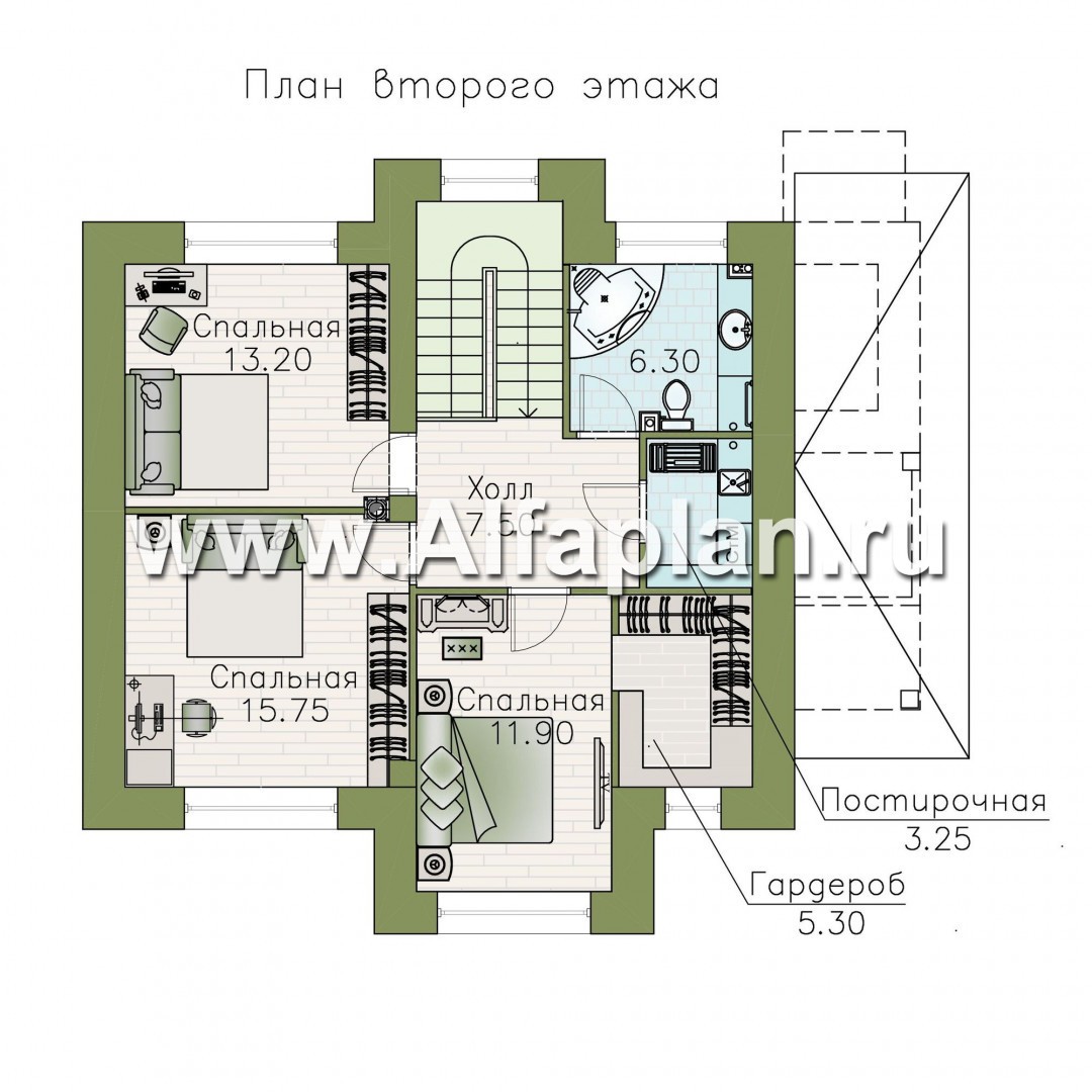 Проекты домов Альфаплан - Загородный дом с четырьмя спальными комнатами - план проекта №2
