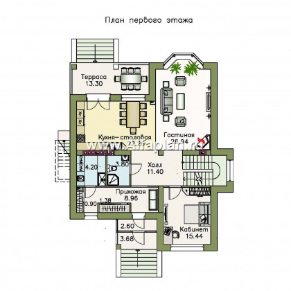 Проекты домов Альфаплан - «Репутация»- аристократический коттедж из блоков с цоколем - превью плана проекта №2