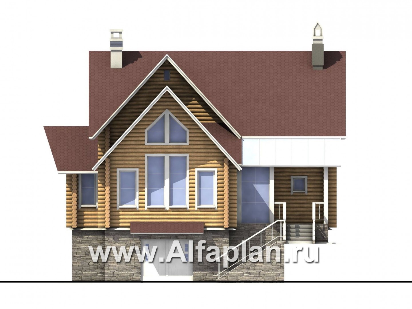Проекты домов Альфаплан - «Усадьба» - деревянный  дом с высоким цоколем - изображение фасада №1