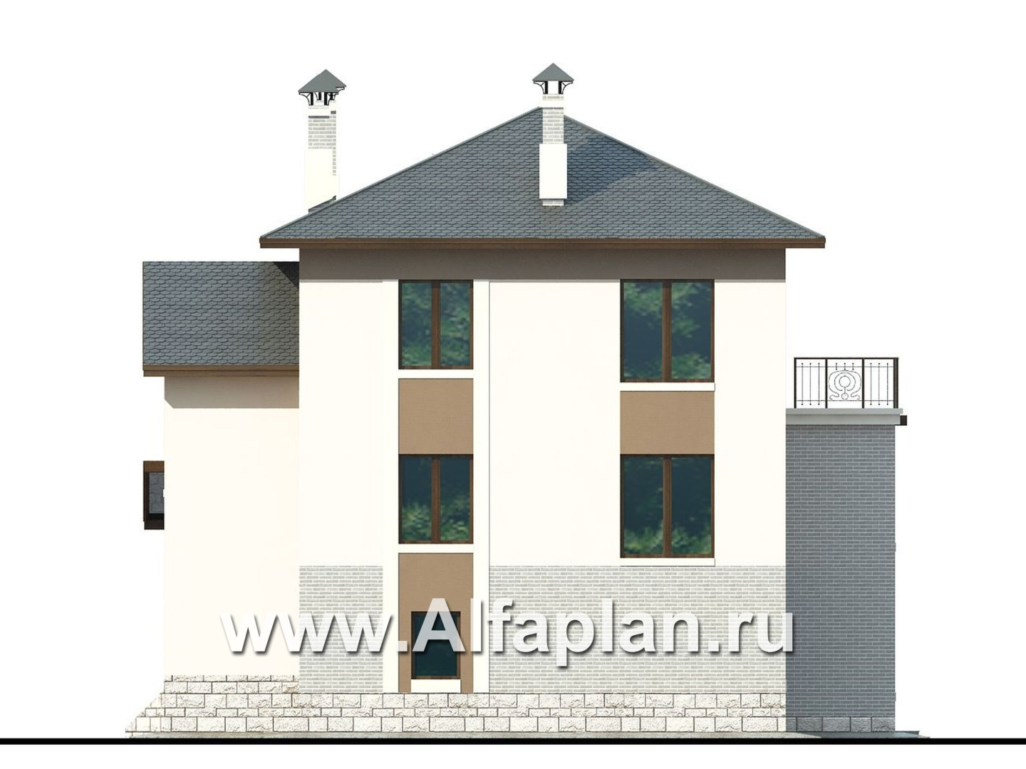 Проекты домов Альфаплан - «Юсупов» - особняк с просторной гостиной - изображение фасада №4