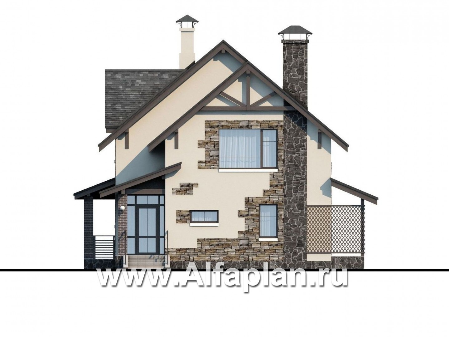 «Роза ветров» - проект дома с мансардой, в скандинавском стиле для узкого участка, с летней куxней - фасад дома