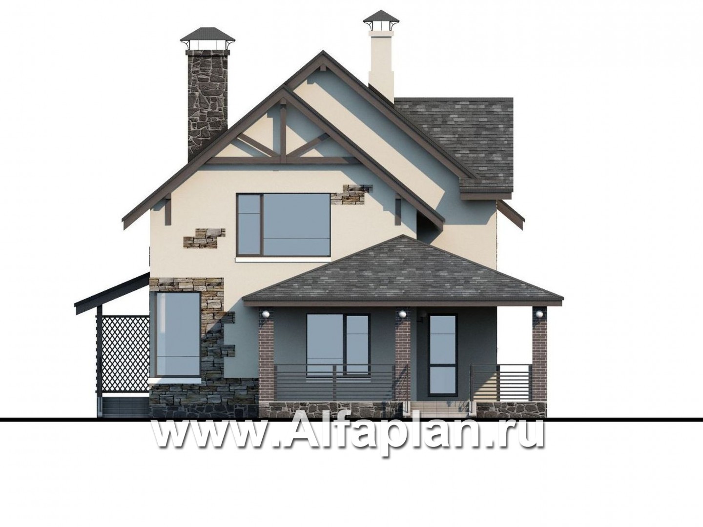 «Роза ветров» - проект дома с мансардой, в скандинавском стиле для узкого участка, с летней куxней - фасад дома