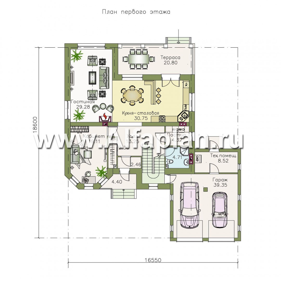 Проекты домов Альфаплан - «Феникс» - двухэтажный коттедж с компактным планом - изображение плана проекта №1