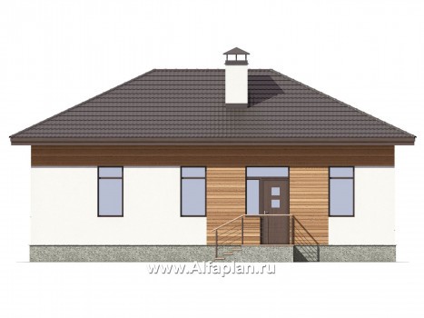 Проект простого одноэтажного дома, дача для небольшой семьи, 2 спальни, в современном стиле - превью фасада дома