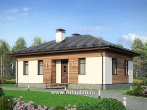 Проект простого одноэтажного дома, дача для небольшой семьи, 2 спальни, в современном стиле