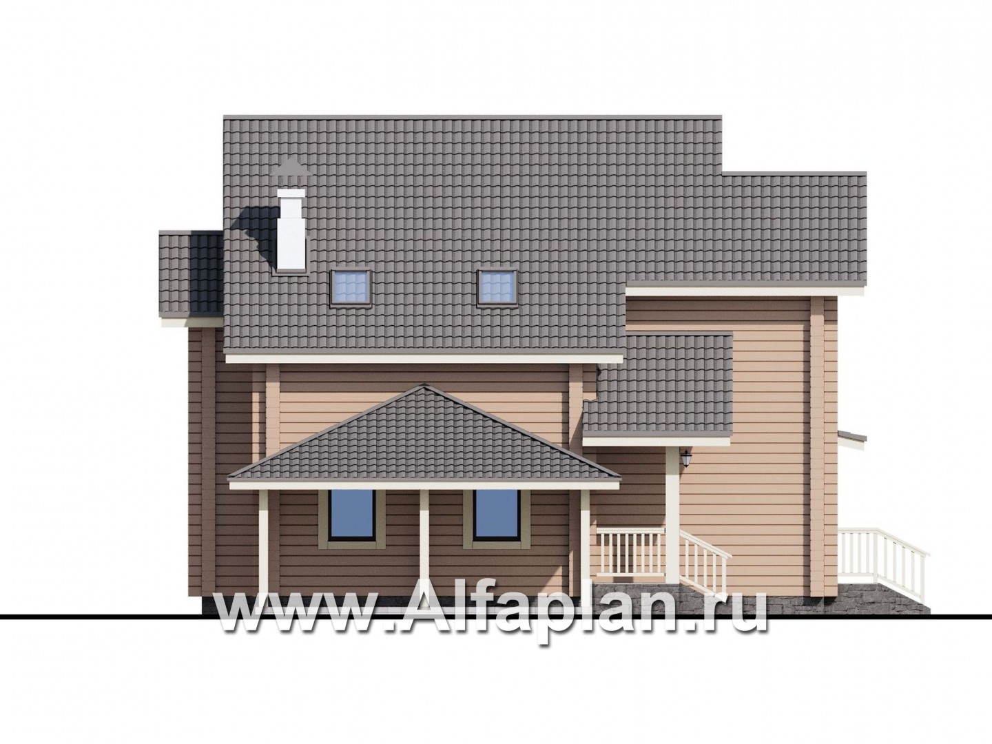 Проекты домов Альфаплан - «АльфаВУД» - деревяный дом из клееного бруса - изображение фасада №3