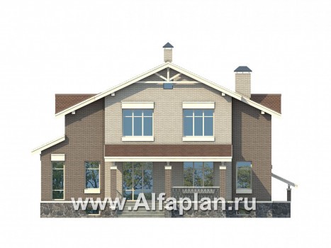 Проекты домов Альфаплан - Ккирпичный особняк с цокольным этажом - превью фасада №3