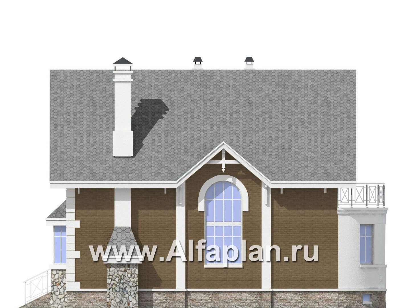 Проекты домов Альфаплан - «Ретростилиса Плюс» - удобный дом с цокольным этажом - изображение фасада №2
