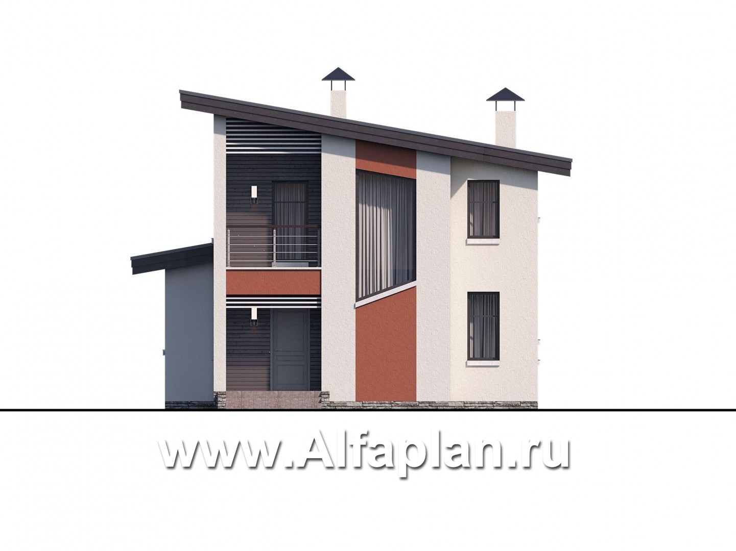 Проекты домов Альфаплан - «Рациональ» - компактный коттедж с односкатной кровлей - изображение фасада №1