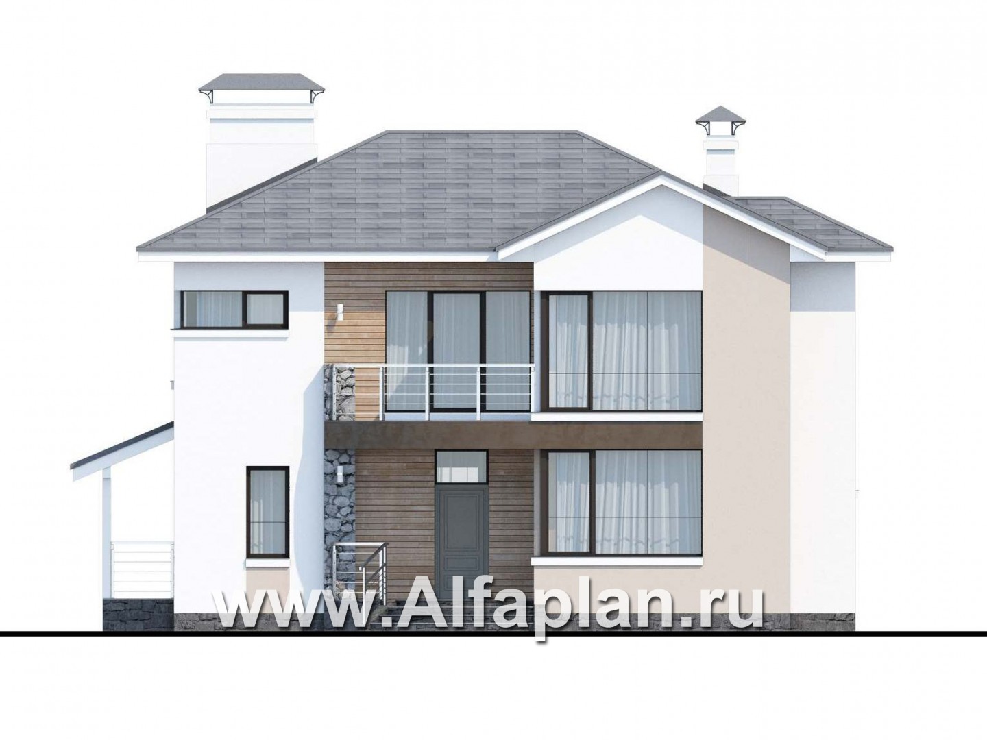 «Платина» - проект двухэтажного дома, с террасой и с балконом, в современном стиле Акварель - фасад дома