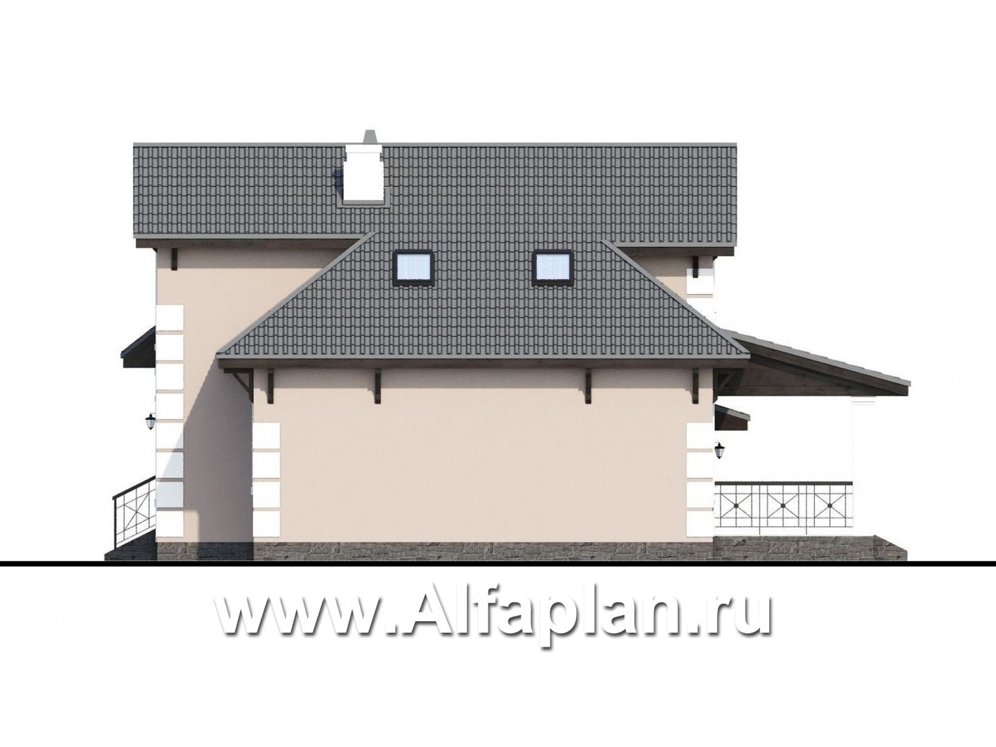 Проекты домов Альфаплан - «Простоквашино» - небольшой дом с мансардным вторым этажом и гаражом - изображение фасада №2