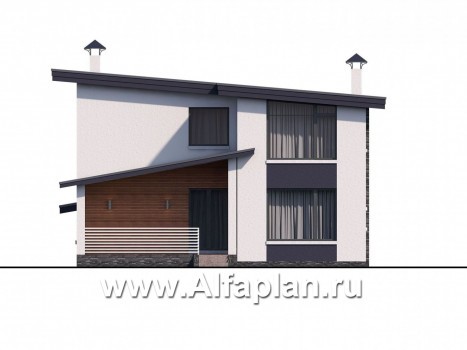 «Модена» - проект двухэтажного дома из газобетона, с террасой, навес на 2 авто, в стиле минимализм - превью фасада дома