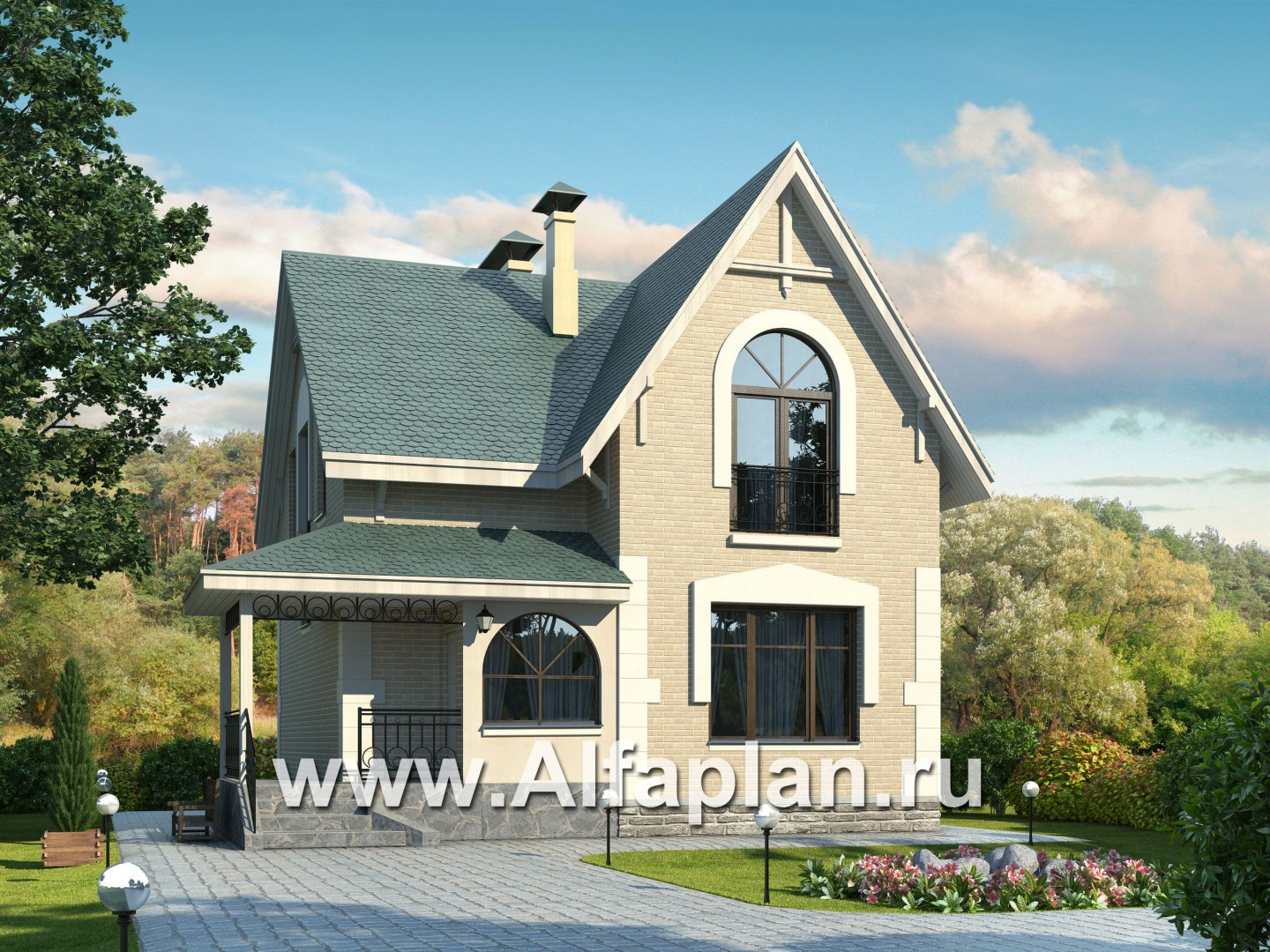 Проект дома с мансардой из газобетона «Оптима», открытая планировка, фото - основное изображение