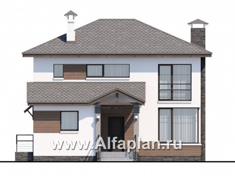 «Карат» - проект простого двухэтажного дома из газобетона, в современном стиле - превью фасада дома