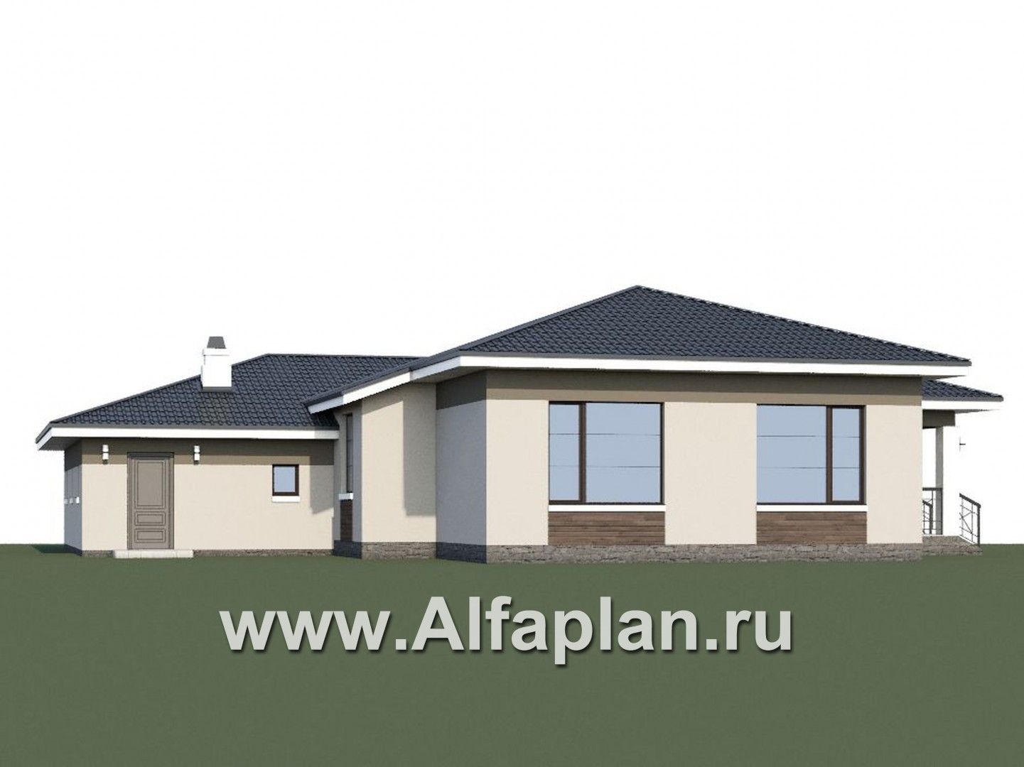 «Ариадна» - проект одноэтажного дома, планировка 3 спальни, c террасой, с гаражом на 2 авто, в современном стиле - дизайн дома №1