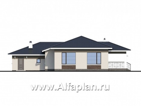 «Ариадна» - проект одноэтажного дома, планировка 3 спальни, c террасой, с гаражом на 2 авто, в современном стиле - превью фасада дома