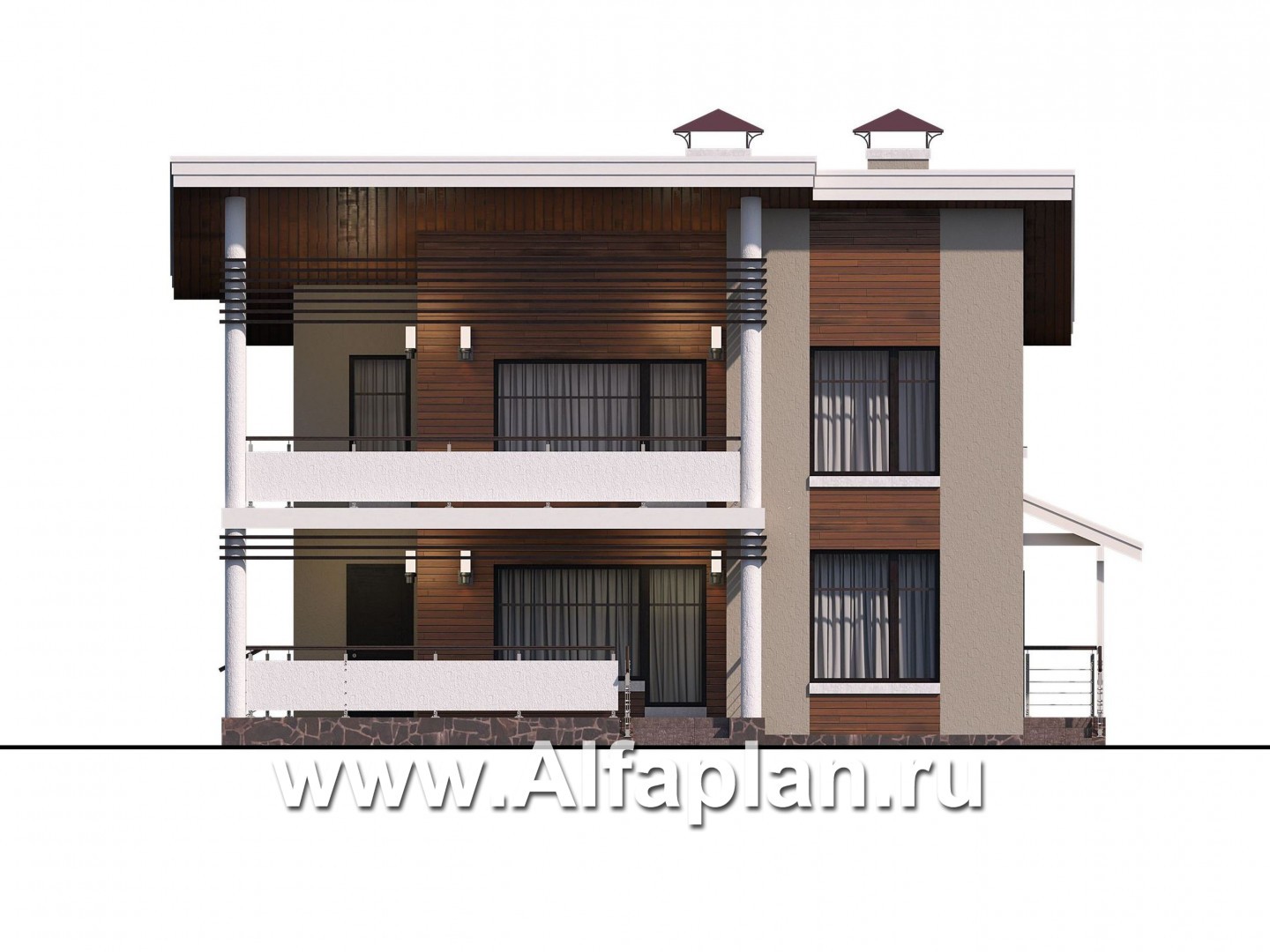 Проекты домов Альфаплан - «Квантум» - коттедж с односкатной крышей - изображение фасада №2