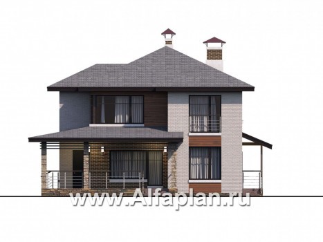 Проекты домов Альфаплан - «Квантум» - современный двухэтажный дом с большой террасой - превью фасада №2