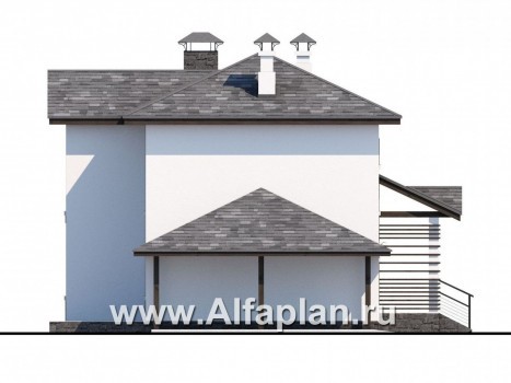 Проекты домов Альфаплан - Кирпичный дом «Панорама» с гаражом навесом - превью фасада №3