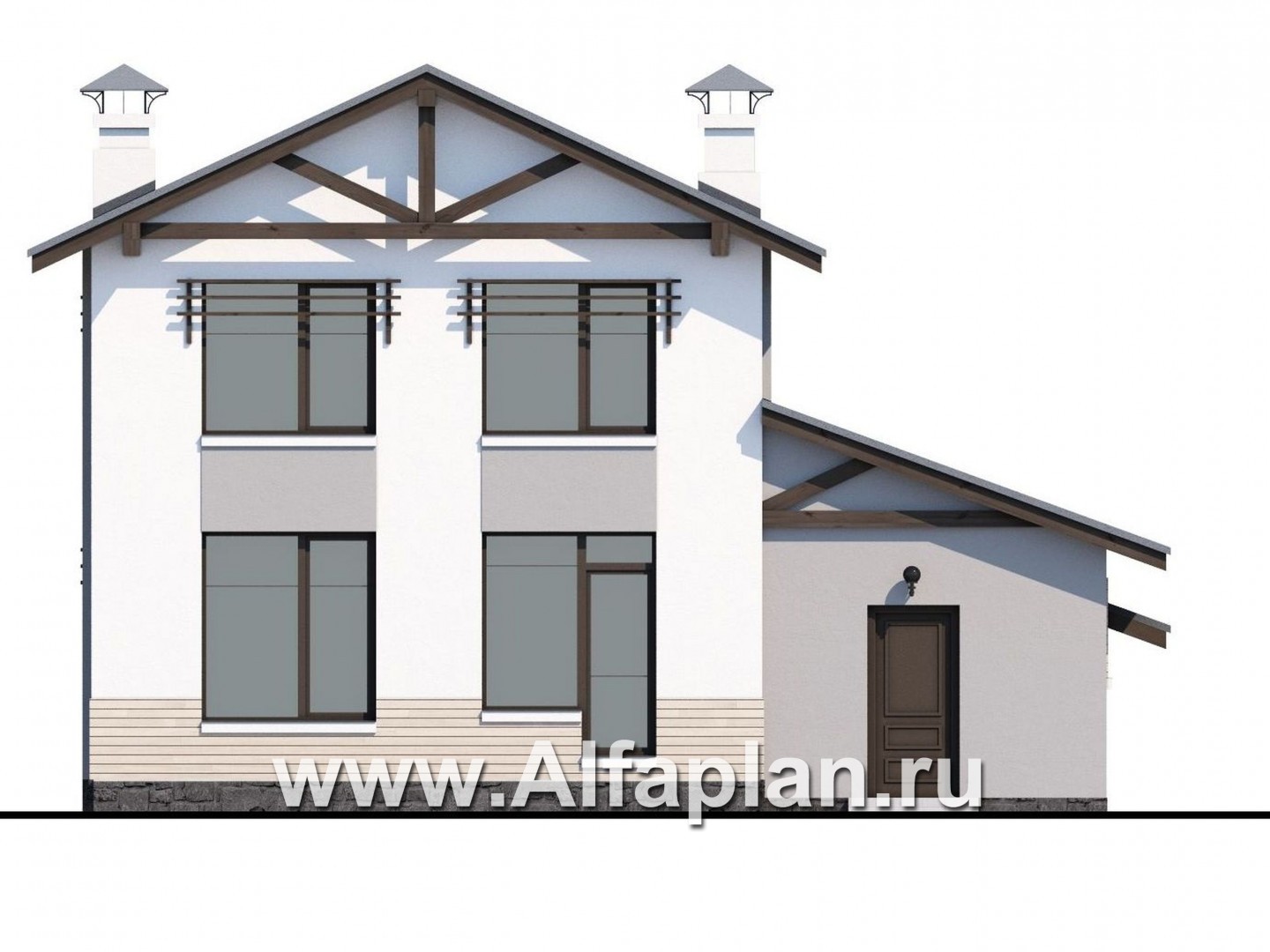 «Солнечный» - проект двухэтажного дома, с кабинетом на 1 эт, навес на 1 авто, в современном стиле - фасад дома