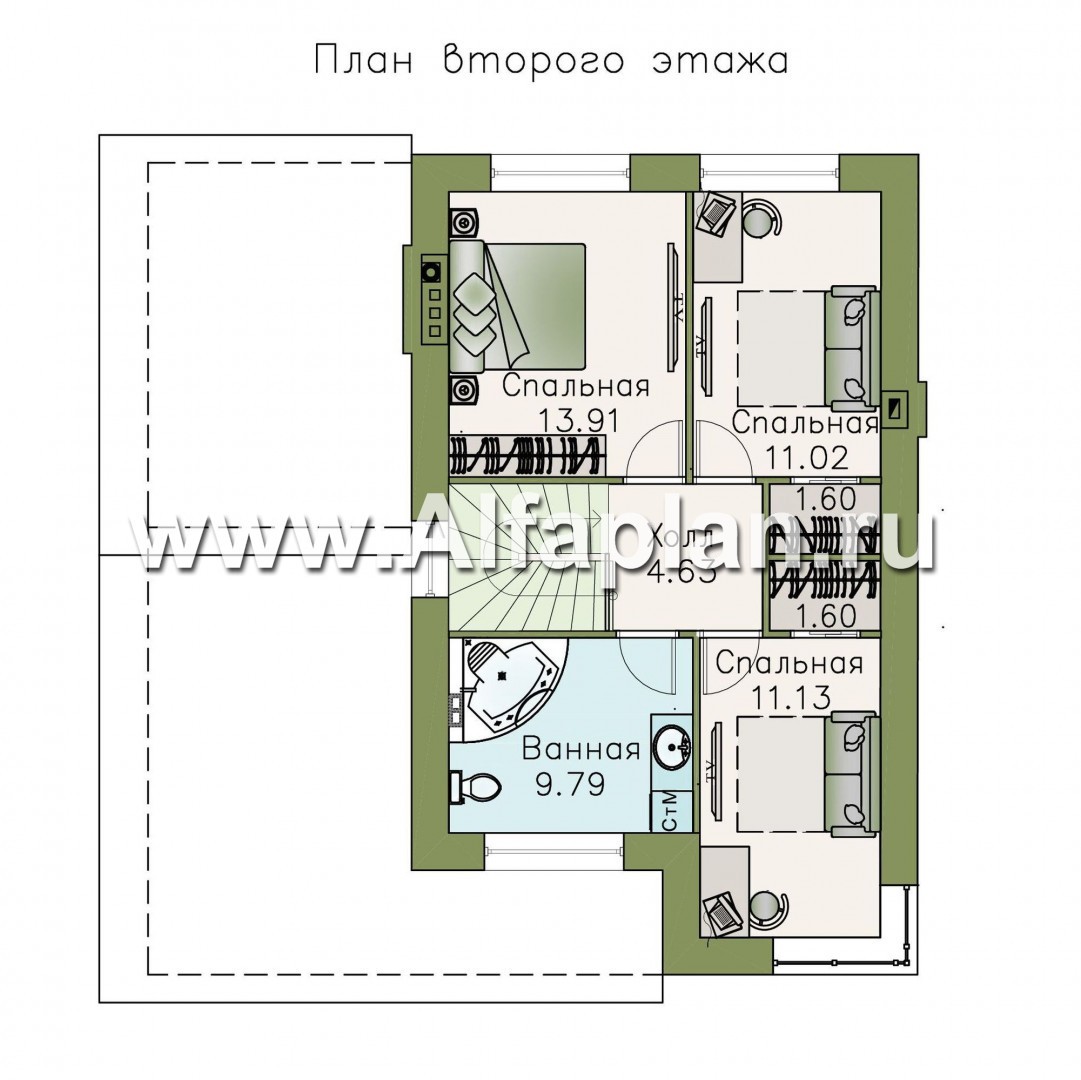 «Солнечный» - проект двухэтажного дома, с кабинетом на 1 эт, навес на 1 авто, в современном стиле - план дома